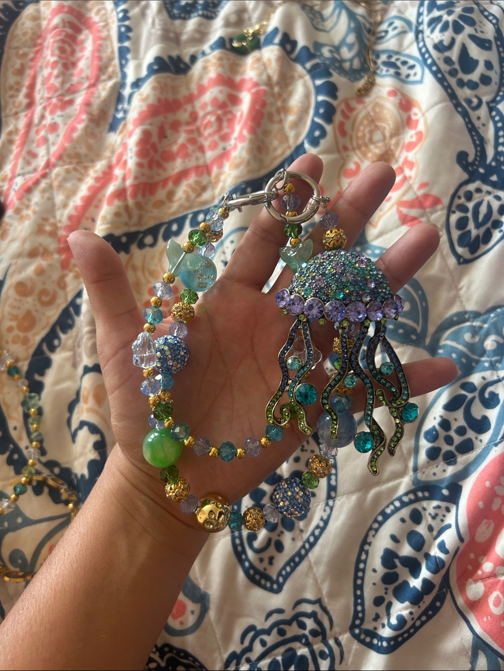 Crystal Jellyfish Pendant phone chain or bag charm - Multicolor